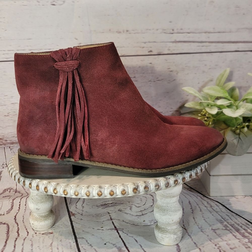 Karl Lagerfeld Paris Sixte Women's Burgundy Suede Ankle Boots Size 6.5M - Picture 7 of 15
